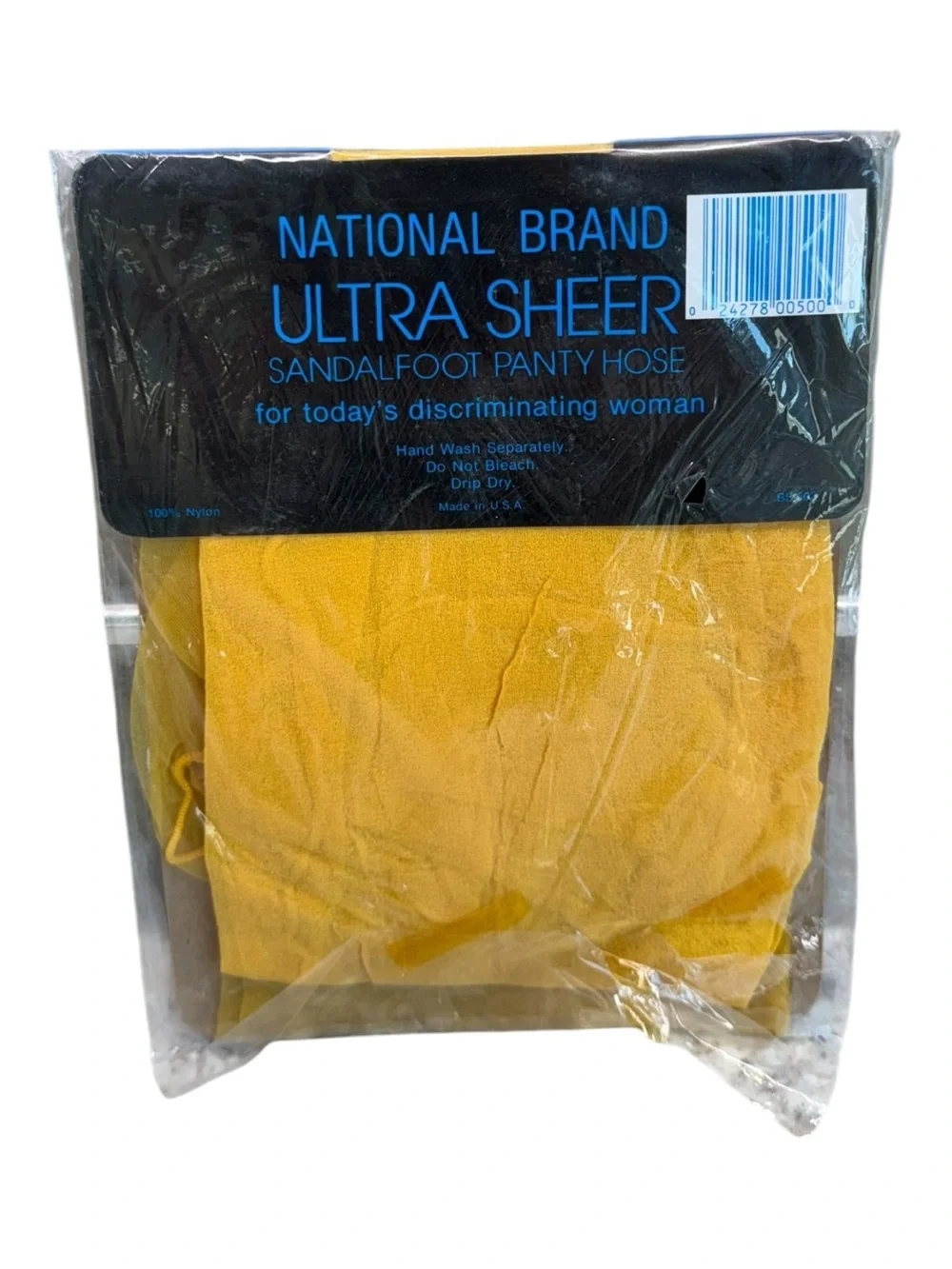 National Brand Ultra Sheer Pantyhose Queen Size Mustard Yellow 100% Nylon NOS